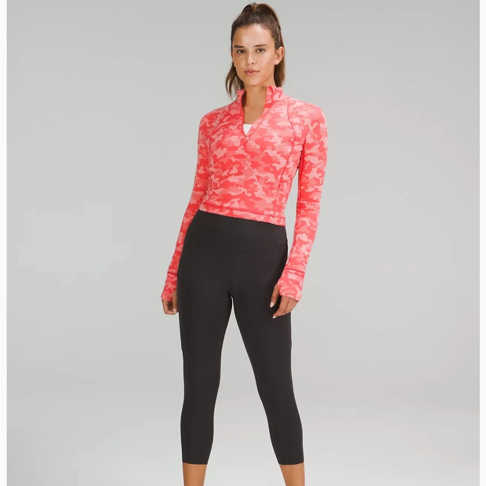 Lululemon Its Rulu Run Cropped Half Zip Rasberry Camo Size 6